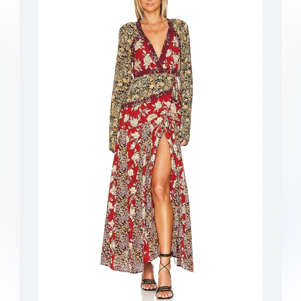 Free People Wrap Maxi Dress in Neutral Combo